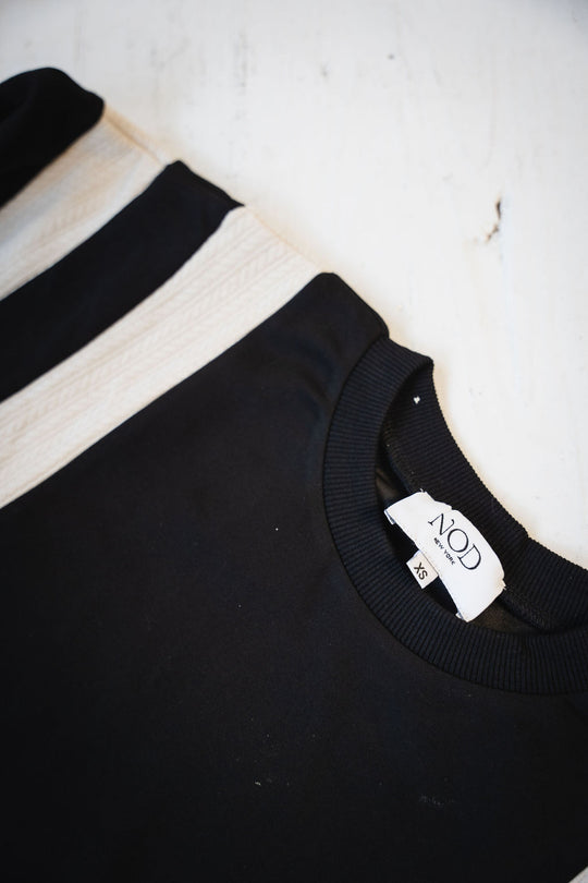 KNIT COMBO SWEAT - BLACK/IVORY