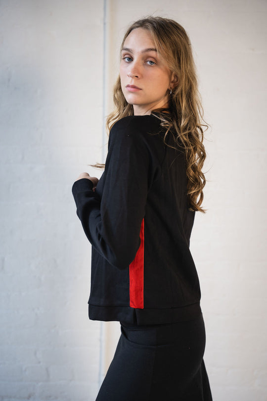 VELOUR STRIP SWEATSHIRT - BLACK/RED