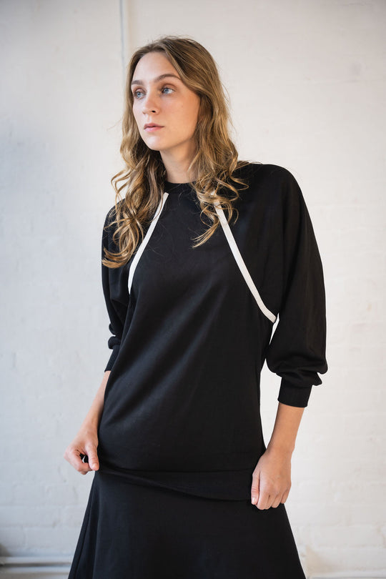 VELOUR STRIP SWEATSHIRT - BLACK/IVORY