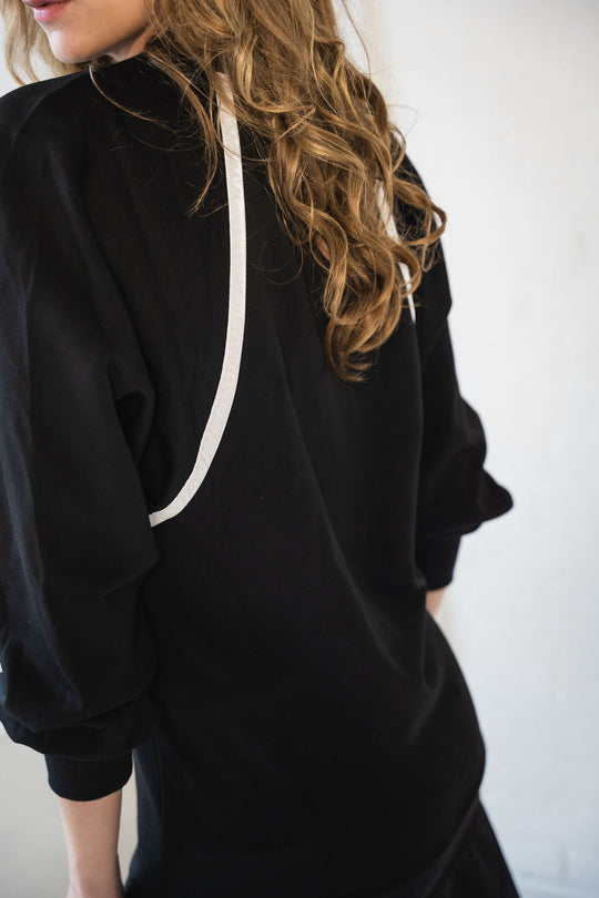 VELOUR STRIP SWEATSHIRT - BLACK/IVORY