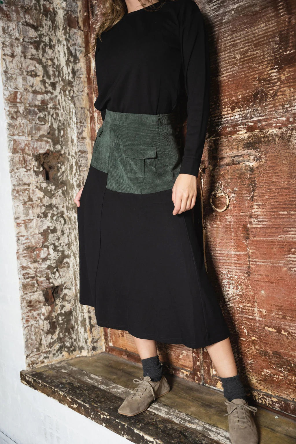 CORDUROY SKIRT WITH BLACK TOP