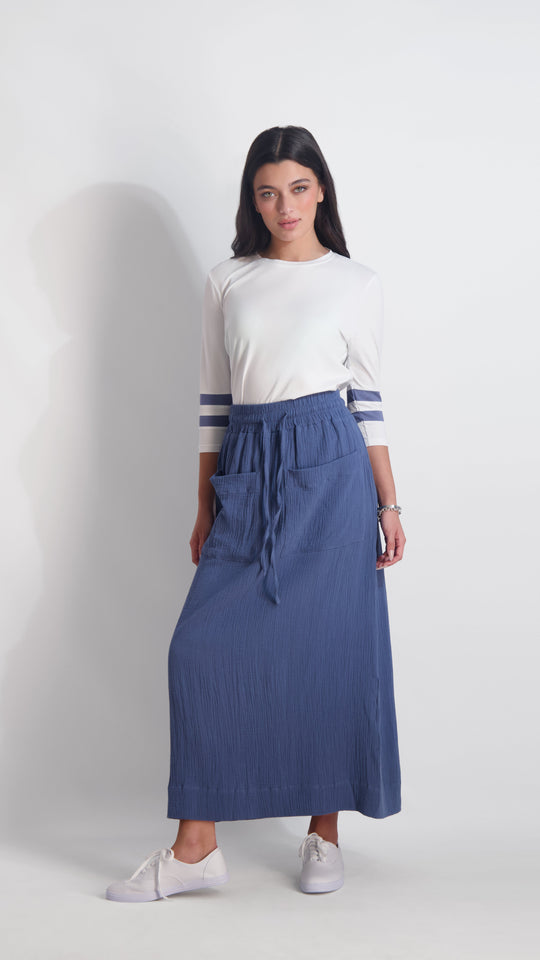 DRAWSTRING GAUZE SKIRT IN BLUE