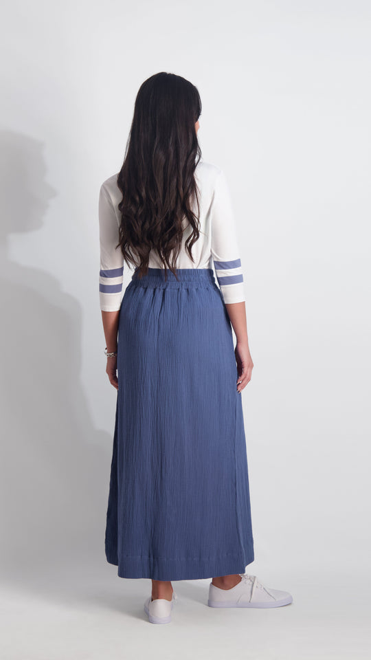 DRAWSTRING GAUZE SKIRT IN BLUE