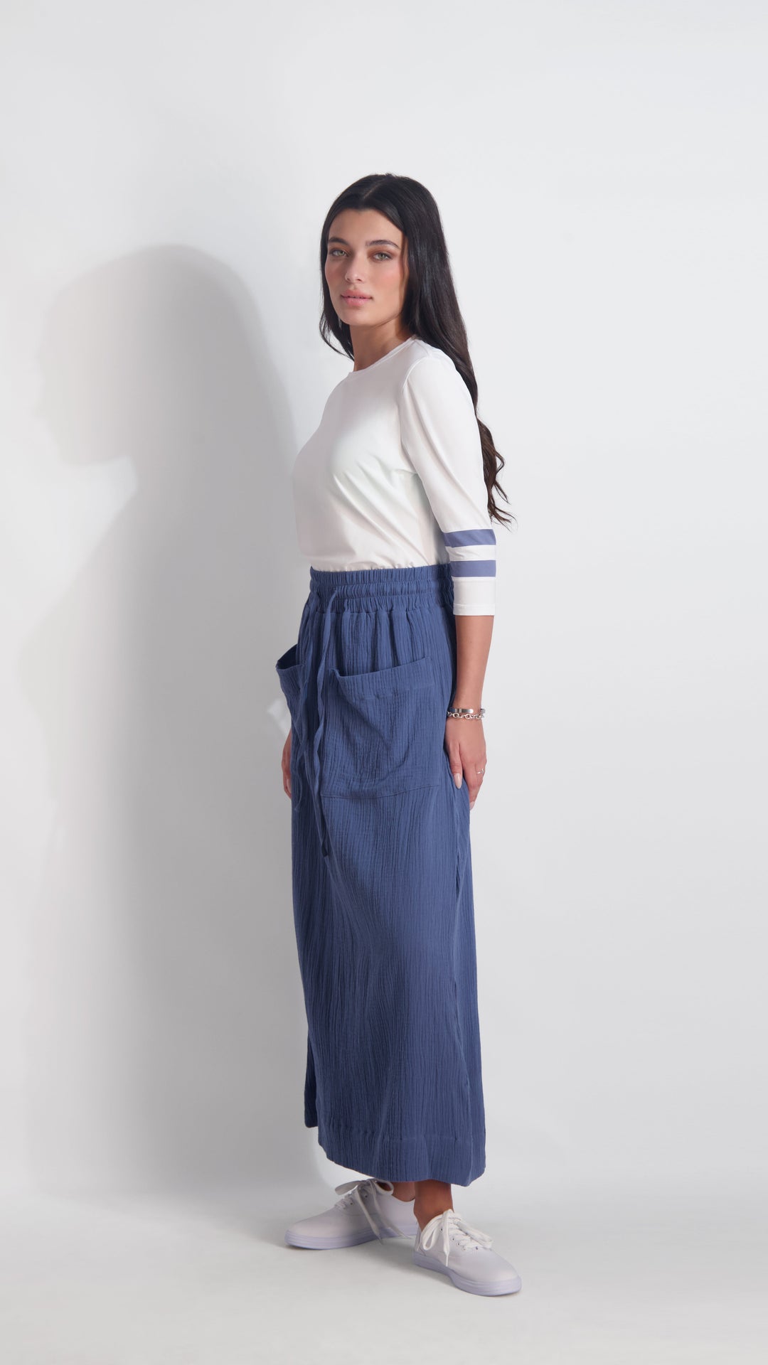 DRAWSTRING GAUZE SKIRT IN BLUE